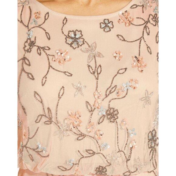 NWT Adrianna Papell Floral Hand Beaded Blouson Sort Sheath Dress Size 4 - Picture 2 of 4